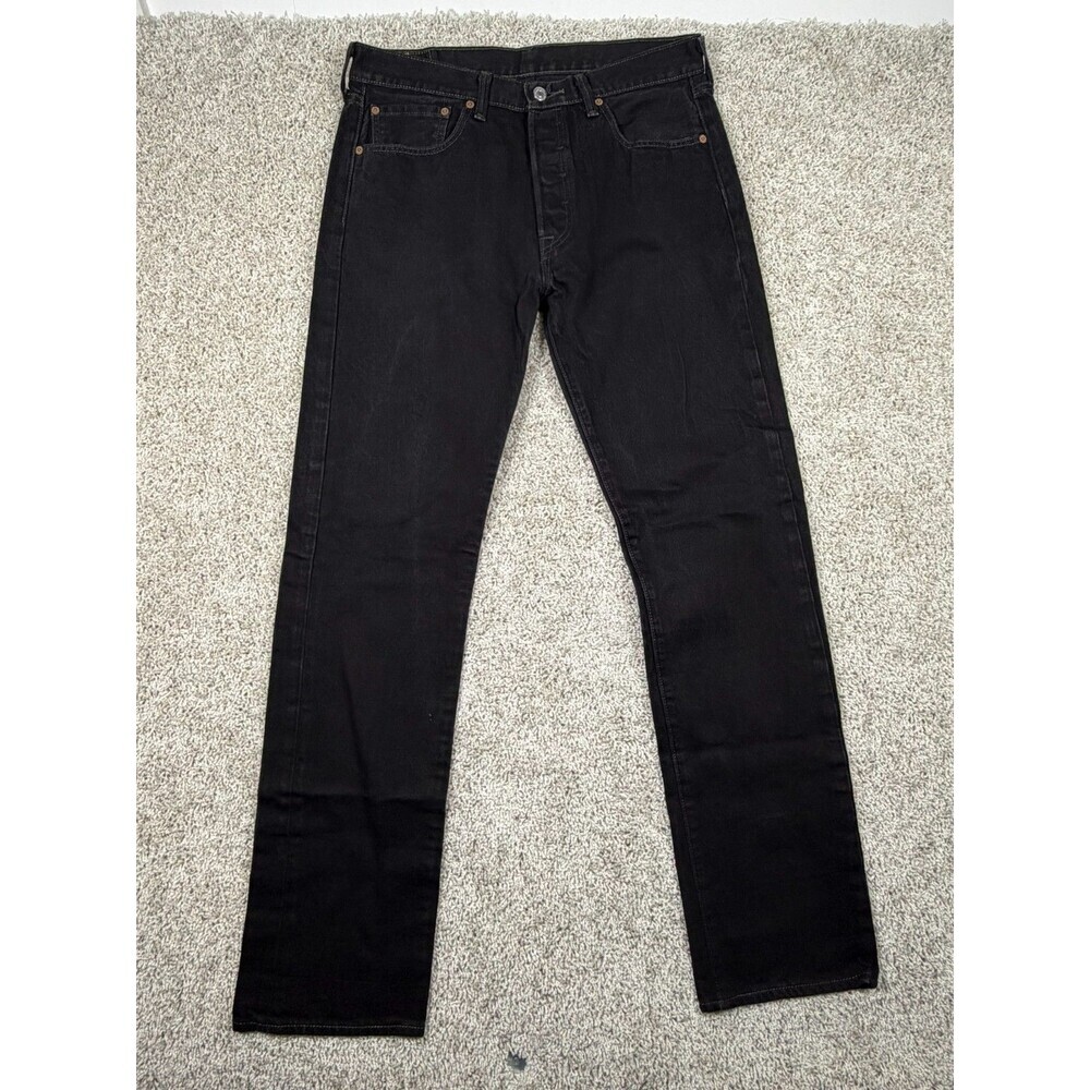 Levi's 501 Jeans Mens W33 L34 Black Denim Button Fly Straight Leg 100% Cotton